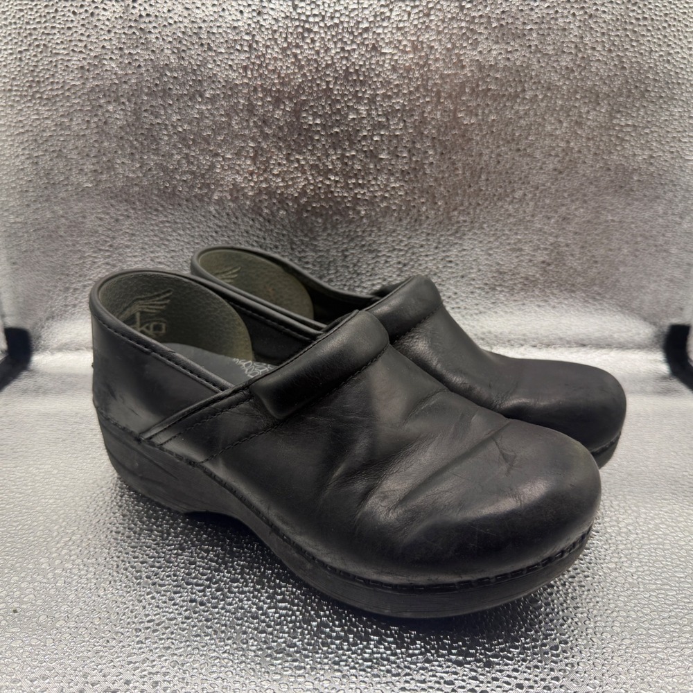 Size 37 Dansko XP 2.0 Clogs Womens Black Good Leather Slip Resistant pro